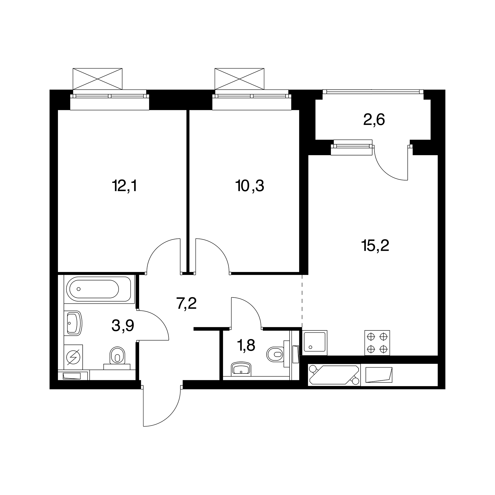 Чертеж 2 комнатной квартиры